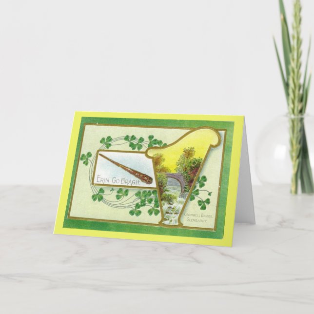 Vintage Irish St Patrick's Day Harp Card (Front)