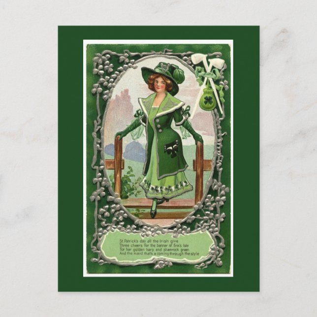 Vintage Irish Women St. Patrick's Day Green Postcard (Front)