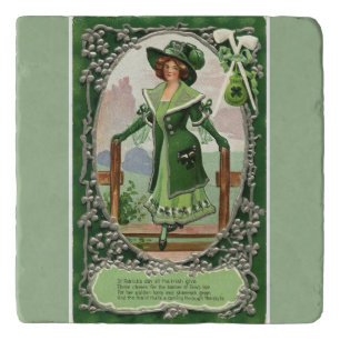 Vintage Irish Women St. Patrick's Day Light Green Trivet