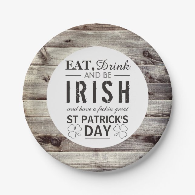 Vintage Irish Wood St Patrick's Day Paper Plates (Front)