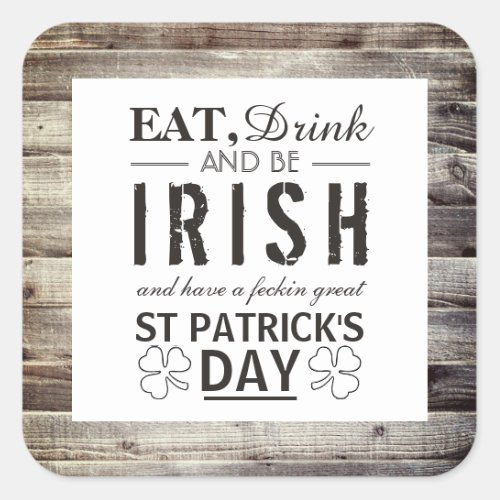 Vintage Irish Wood St Patricks Day Square Sticker