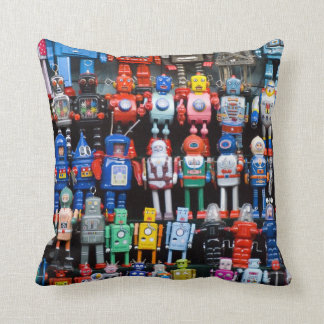 Vintage iron tin toy robot collection Pillow