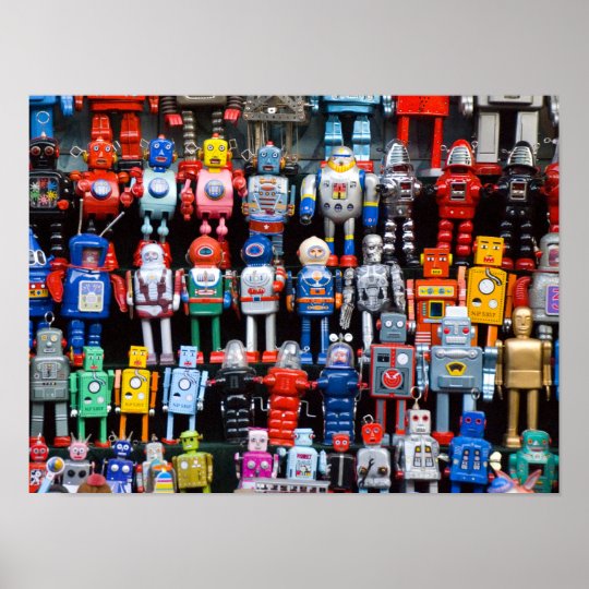 Vintage iron tin toy robot collection poster