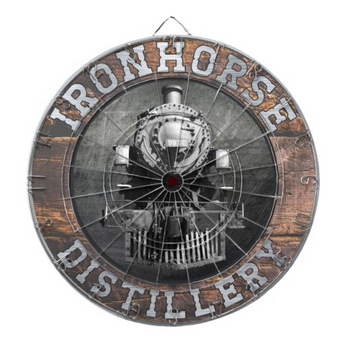 Vintage Ironhorse Distillery In Wood And Metal Dart Board