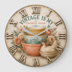 Vintage Is My Favorite Color Farmhouse Mixing Bowl Large Clock