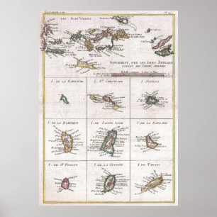Vintage Islands of The Caribbean Map (1780) Poster