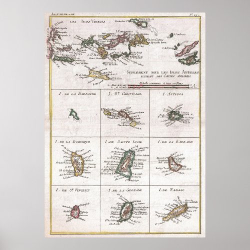 Vintage Islands of The Caribbean Map 1780 Poster