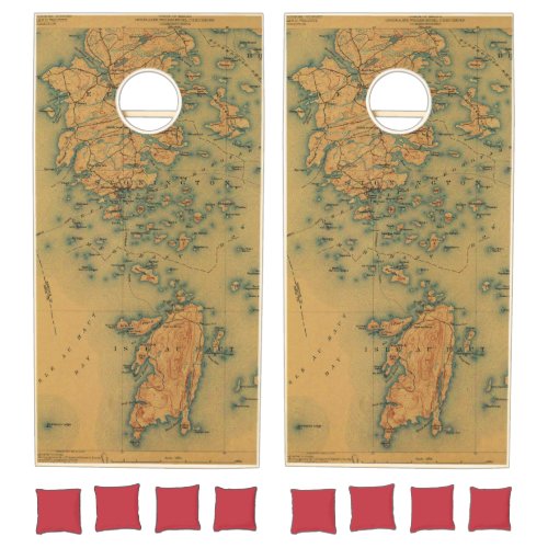 Vintage Isle au Haut and Deer Isle Maine Map Cornhole Set