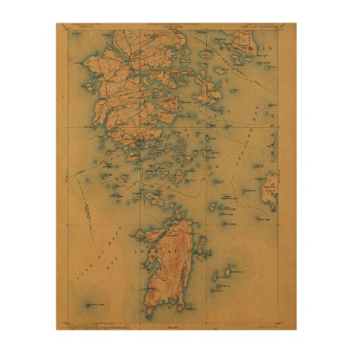  Vintage Isle au Haut Maine Map Wood Wall Art
