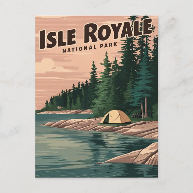 Vintage Isle Royale National Park Art Holiday Postcard (Front)