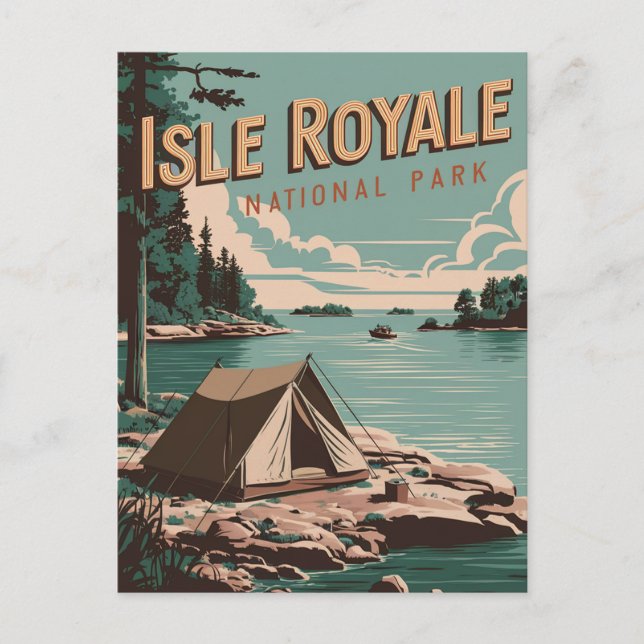Vintage Isle Royale National Park Camping Holiday Postcard (Front)