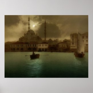 Vintage Istanbul  in moon light -painting