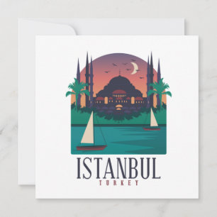 Vintage Istanbul Turkey Skyline Greeting Card