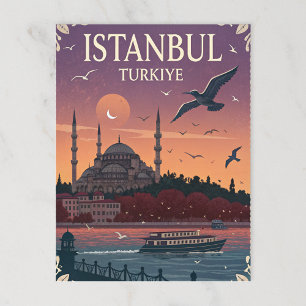 Vintage Istanbul Turkey Sunset Postcard
