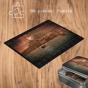 Vintage Istanbul with moon light -warm colors Jigsaw Puzzle