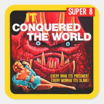Vintage "it Conquered The World" Film Box Square Sticker by Vintage_Halloween at Zazzle