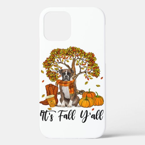 Vintage Its Fall Yall Boxer Dog Autumn Pumpkin iPhone 12 Case