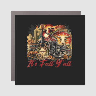 Vintage It’s Fall Y’all Cowgirl Boots Guitar Pumpk Car Magnet