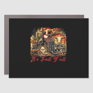 Vintage It’s Fall Y’all Cowgirl Boots Guitar Pumpk Car Magnet