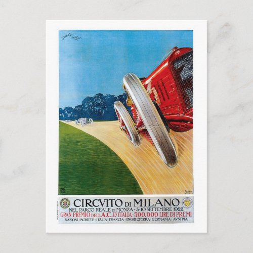Vintage Italian 1920s Racing cars Grand Prix Postcard
