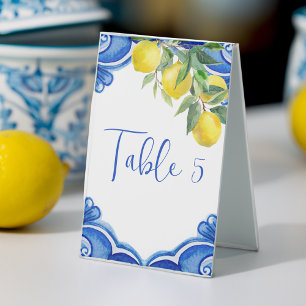 Vintage Italian Blue tiles lemons table numbers Tent