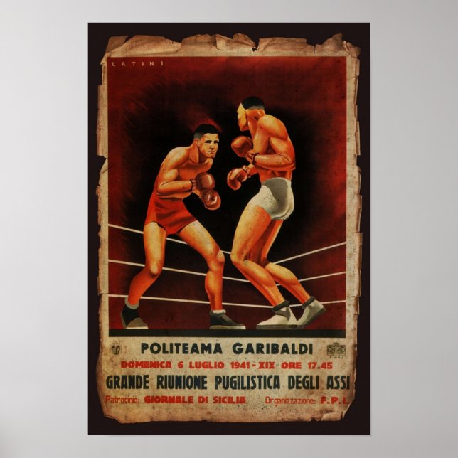 Vintage Italian Boxing Sports Fighting Retro Poster (Front)