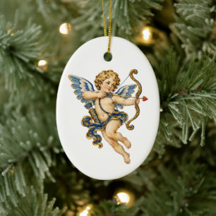 Vintage Italian Cherub in Blue Ceramic Ornament