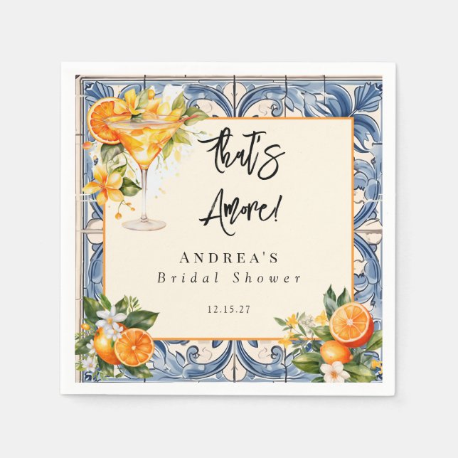 Vintage Italian | Citrus Orange | Bridal  Shower  Napkins (Front)