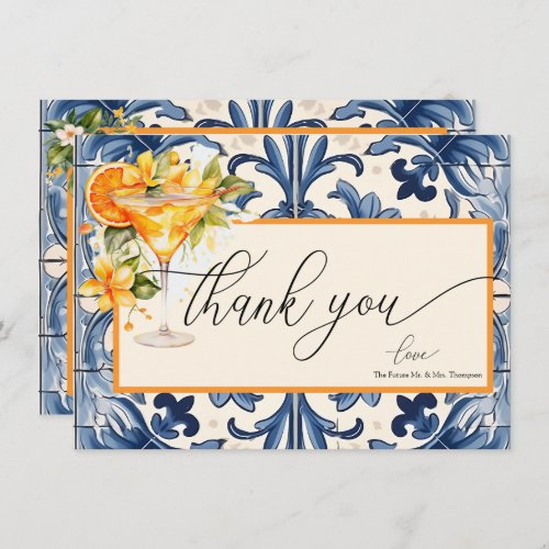 Vintage Italian  Citrus Orange  Floral Thank You Note Card