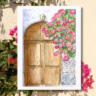 Vintage Italian Door with Bougainvillea Postcard