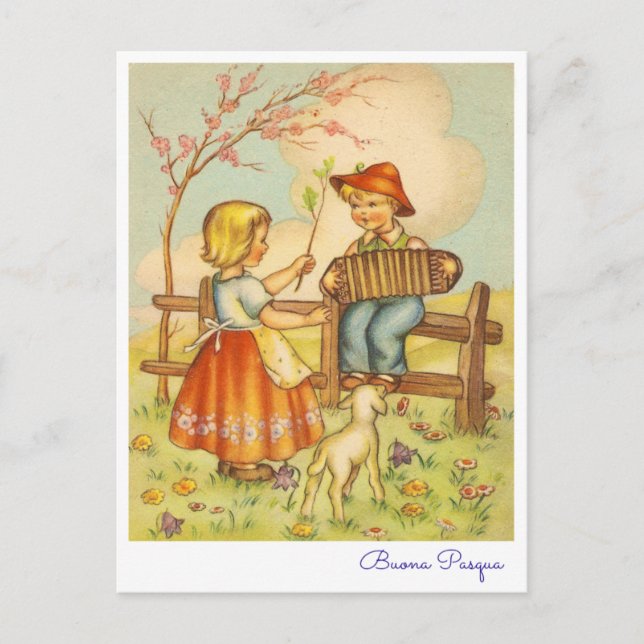 Vintage Italian Easter Greeting/ Buona Pasqua Holiday Postcard (Front)