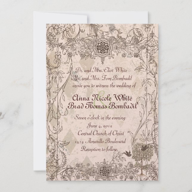 Vintage Italian Faded Pink Wedding Invitation (Front)