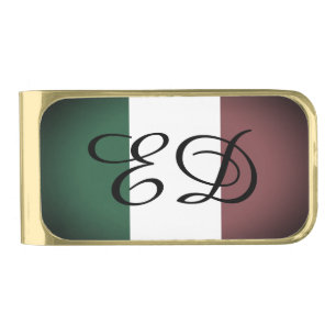 Vintage Italian flag of Italy custom monogram Gold Finish Money Clip