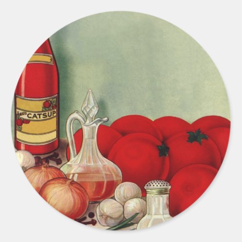 Vintage Italian Food Tomato Onions Peppers Catsup Classic Round Sticker