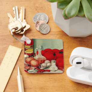 Vintage Italian Food Tomato Onions Peppers Catsup Keychain