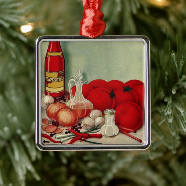 Vintage Italian Food Tomato Onions Peppers Catsup Metal Ornament (Tree)