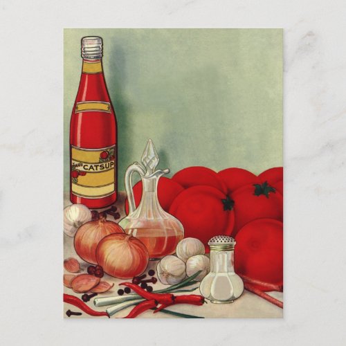 Vintage Italian Food Tomato Onions Peppers Catsup Postcard