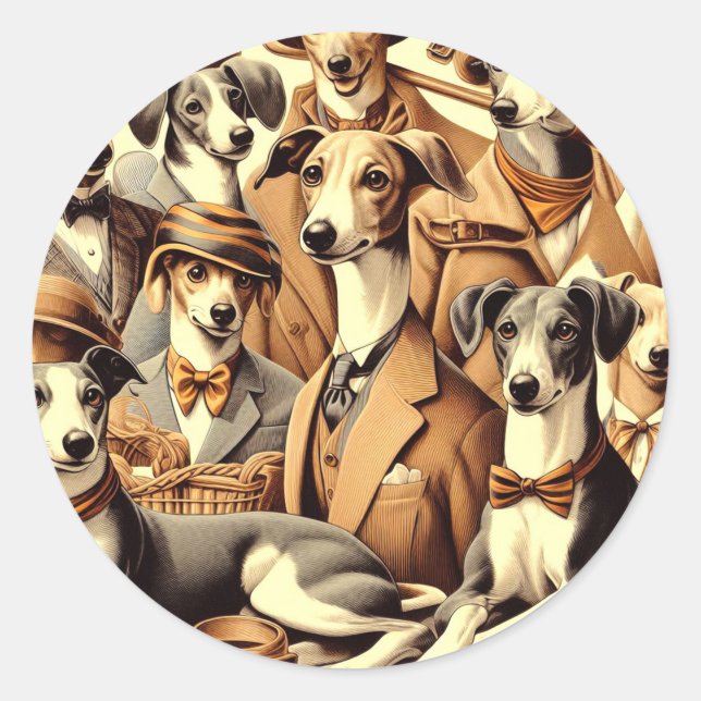 Vintage Italian Greyhound Illustration Classic Round Sticker (Front)