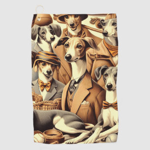 Vintage Italian Greyhound Illustration Golf Towel