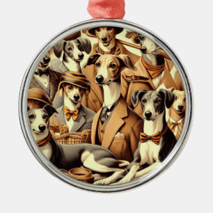 Vintage Italian Greyhound Illustration Metal Ornament