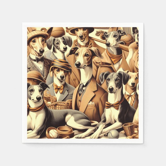 Vintage Italian Greyhound Illustration Napkins (Front)