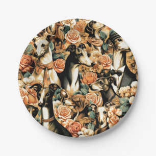 Vintage Italian Greyhound Illustration Paper Plates