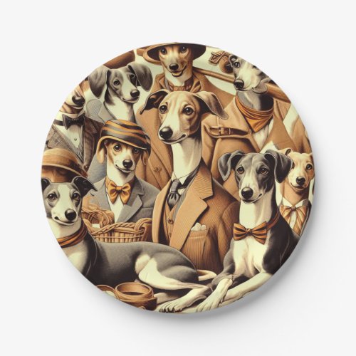 Vintage Italian Greyhound Illustration Paper Plates