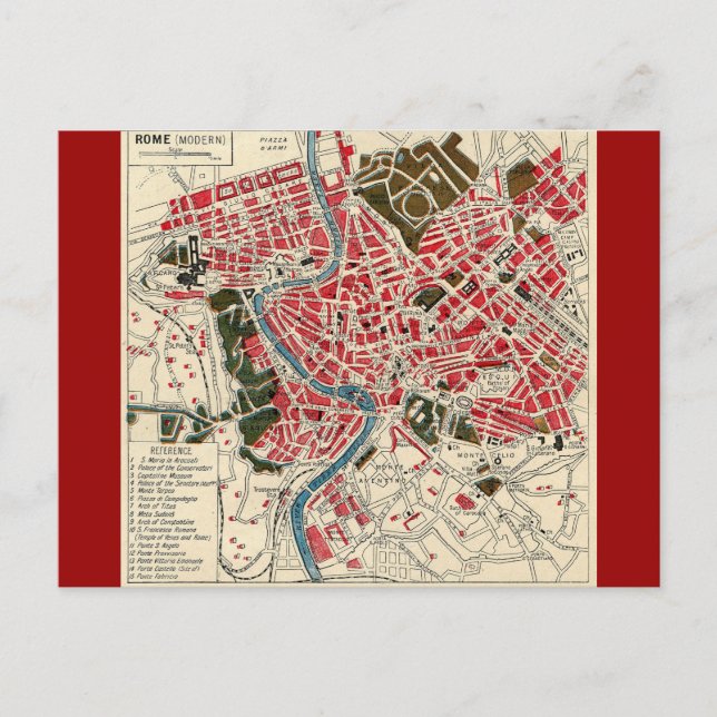 Vintage Italian Italy Roma Map of Rome Postcard (Front)