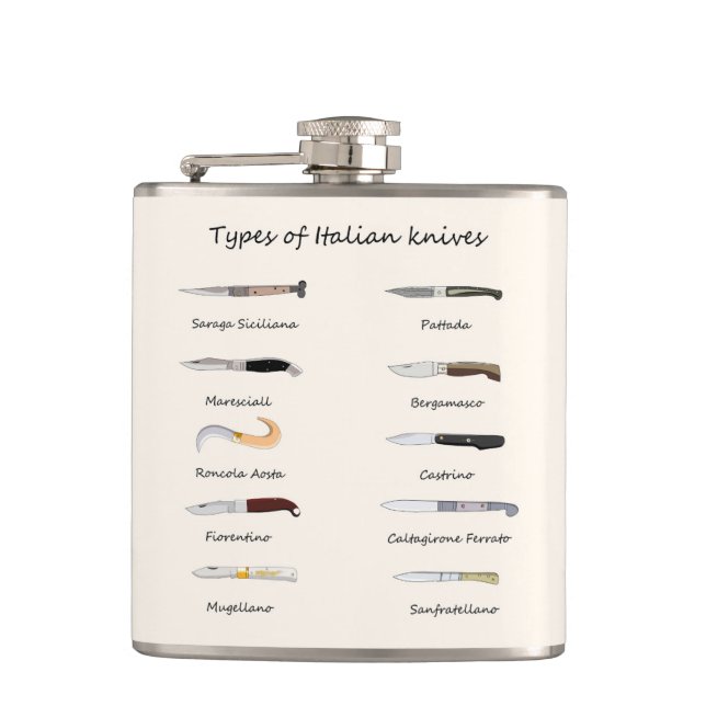 Vintage Italian Knives Illustration Vinyl Wrapped  Flask (Front)