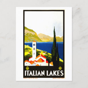 Vintage Italian Lakes Travel Poster Postcard