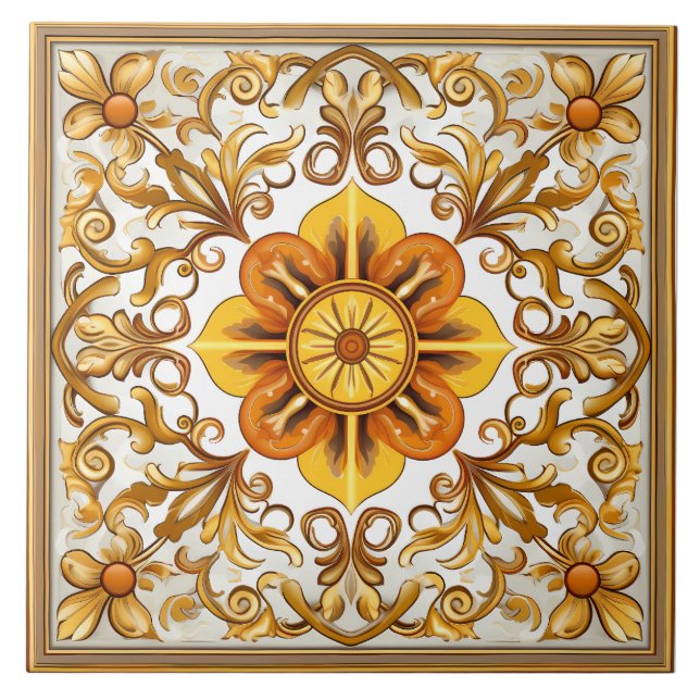Vintage Italian Mediterranean Pattern Ceramic Tile (Front)