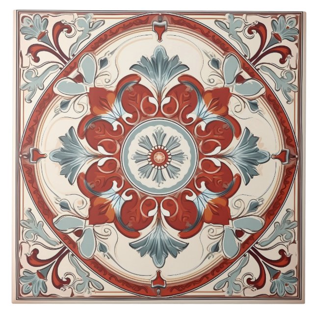Vintage Italian Mediterranean Pattern Ceramic Tile (Front)