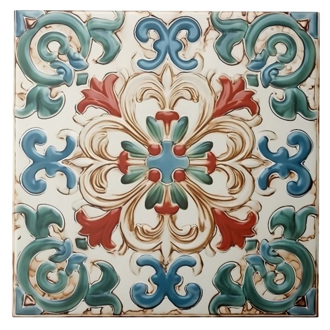 Vintage Italian Mediterranean Pattern Ceramic Tile (Front)