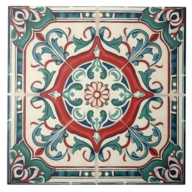 Vintage Italian Mediterranean Pattern Ceramic Tile (Front)